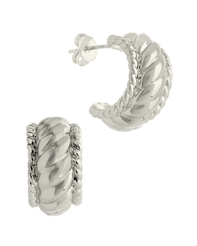 Sterling Forever Rhodium Plated Kalina Quilted Huggie Hoops In White