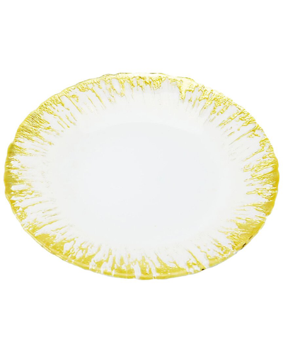 Alice Pazkus Set Of Four 8in Milk Glass Plates With Flashy Gold Design In White