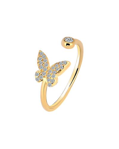 Gabi Rielle 14k Over Silver Cz Adjustable Butterfly Ring In Gold