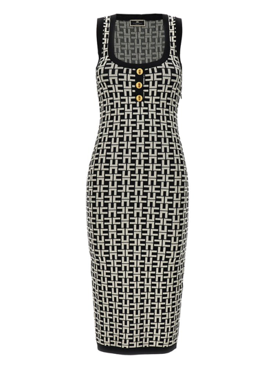 Elisabetta Franchi Jacquard Logo Dress In Black