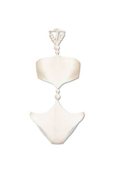 Cult Gaia Caitriona Embellished Halterneck Swimsuit In Off White