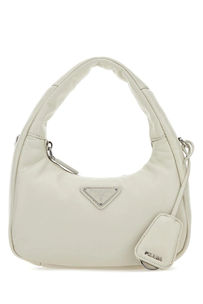Prada Chalk Nappa Leather Mini Soft Handbag In Bianco