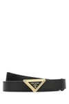 Prada Leather Belt With Adjustable Length And Gold-tone Hardware In Nero