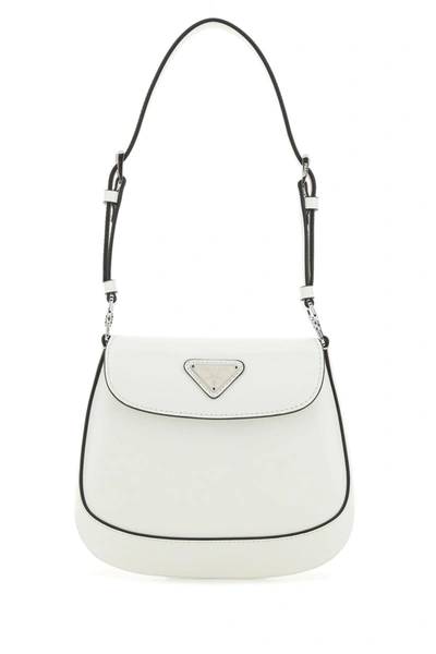 Prada White Leather Mini Cleo Handbag In Bianco N