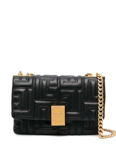 Balmain Small 1945 Monogram Quilted Leather Shoulder Bag In Black