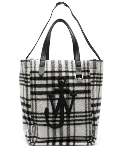 Jw Anderson Belt Plaid-check Virgin-wool Tote Bag In Grey