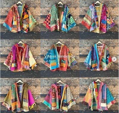 Pre-owned Handmade 5 Pcs Indian Patchwork Kantha Jacket, Soft Cotton Kantha Jacket, Colourful Coat In Multicolor