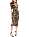 Mac Duggal Floral Embellished V-neck Midi Dress With Shoulder Bow