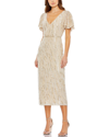 Mac Duggal Sequined V Neck Flutter Sleeve Tea Length Dress