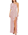 Mac Duggal Sequined Flutter Sleeve One Shoulder Draped Gown