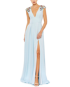 Mac Duggal Beaded Cap Sleeve V Neck A Line Gown