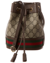 GUCCI GUCCI OPHIDIA MINI ROUND SUEDE & LEATHER SHOULDER BAG