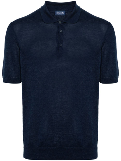 Drumohr Cotton-linen Knit Polo Shirt In Blue