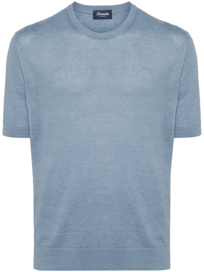 Drumohr Cotton-linen Knit T-shirt In Blue