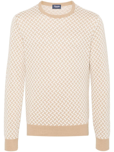 Drumohr Geometric-pattern Contrast-detail Jumper In Beige