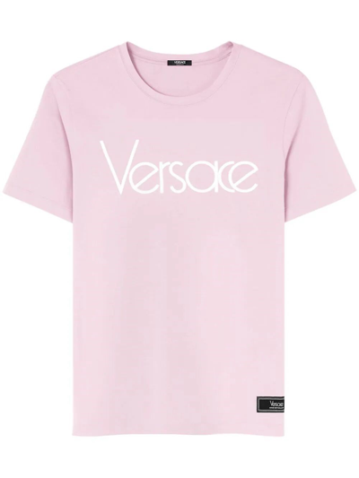 Versace 80s` Logo Embroidery T-shirt In Pink