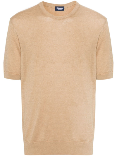 Drumohr Cotton-linen Knit T-shirt In Beige