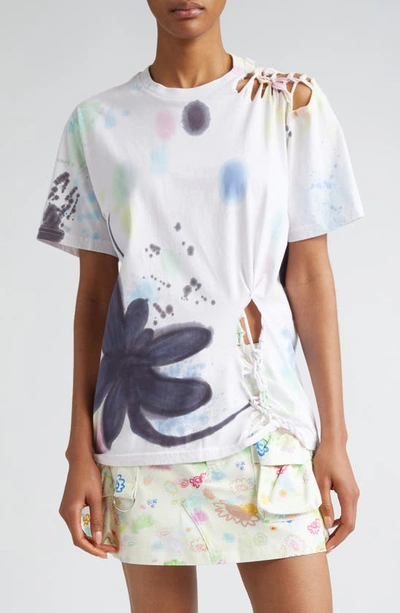 Collina Strada Short Sleeve Cut-out Graphic Tee In Flower Burst