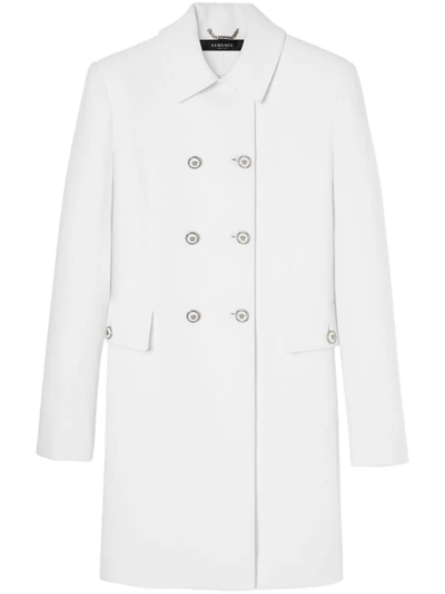 Versace Double-breasted Crepe Blazer Jacket In White