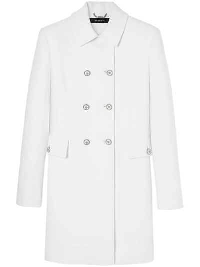 Versace Double-breasted Crepe Blazer Jacket In Blanco