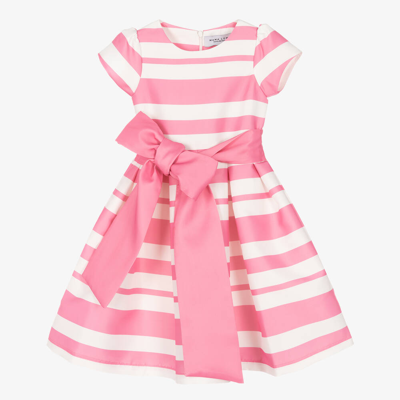 Mama Luma Babies' Girls Pink & White Striped Satin Dress