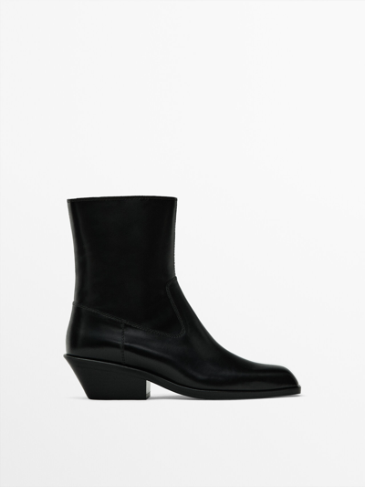 Massimo Dutti Heeled Square-toe Ankle Boots In Black
