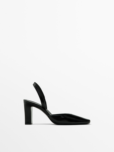 Massimo Dutti Heeled Slingback Shoes In Black