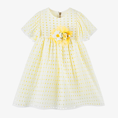 Graci Baby Girls Yellow Embroidered Viscose Dress