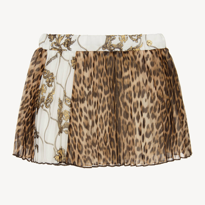 Roberto Cavalli Babies' Girls Beige Leopard Print Pleated Skirt