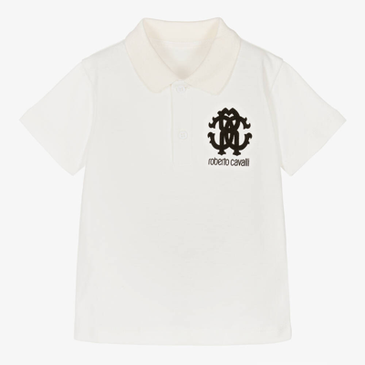 Roberto Cavalli Babies' Boys Ivory Rc Monogram Cotton Polo Shirt