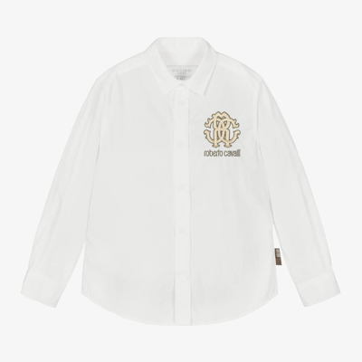 Roberto Cavalli Kids' Boys White Rc Monogram Cotton Shirt