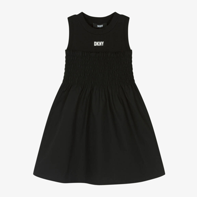 Dkny Kids'  Girls Black Shirred Cotton Dress