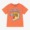 KENZO KENZO KIDS ORANGE VARSITY TIGER ORGANIC COTTON T-SHIRT