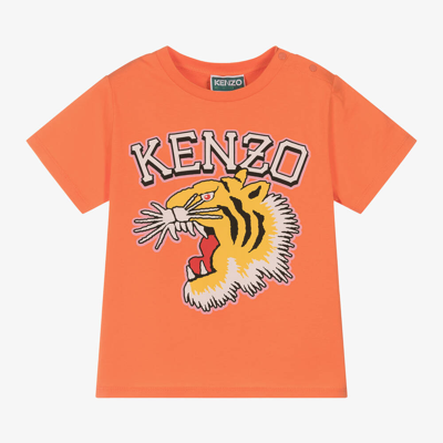 Kenzo Babies'  Kids Orange Varsity Tiger Organic Cotton T-shirt
