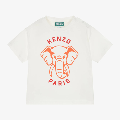 Kenzo Babies'  Kids Girls Ivory Elephant Cotton T-shirt