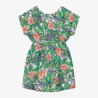 Kenzo Babies'  Kids Girls Green Floral Jungle Leaf Cotton Dress