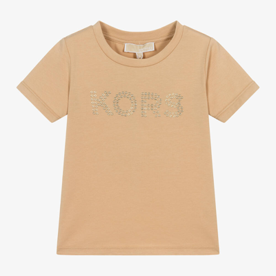 Michael Kors Kids' Girls Beige Studded Organic Cotton T-shirt
