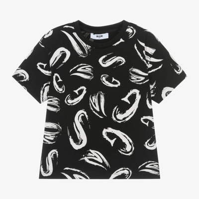 Msgm Kids'  Boys Black Graphic Cotton T-shirt