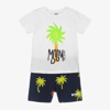 MSGM MSGM BOYS WHITE & BLUE PALM TREE SHORTS SET