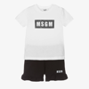 MSGM MSGM GIRLS WHITE & BLACK COTTON SHORTS SET