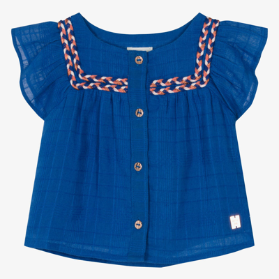 Carrèment Beau Kids' Girls Blue Embroidered Cotton Blouse