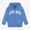 GIVENCHY BOYS BLUE COTTON HOODED VARSITY ZIP-UP TOP