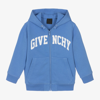 Givenchy Boys Blue Cotton Hooded Varsity Zip-up Top In Blue