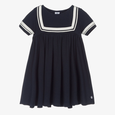 Petit Bateau Babies' Girls Navy Blue Organic Cotton Sailor Dress