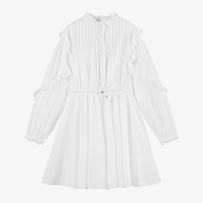 Zadig & Voltaire Kids' Girls White Cotton Ruffle Sleeve Dress