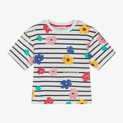 Sonia Rykiel Paris Babies' Girls White Striped & Floral Cotton T-shirt