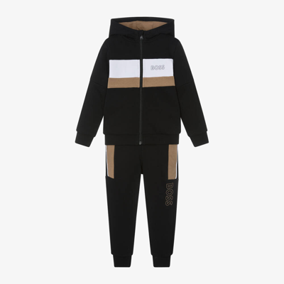 Hugo Boss Kids' Boss Boys Black & Beige Colourblock Tracksuit