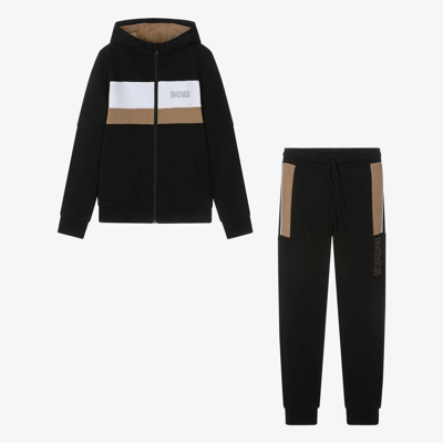 Hugo Boss Boss Teen Boys Black & Beige Colourblock Tracksuit