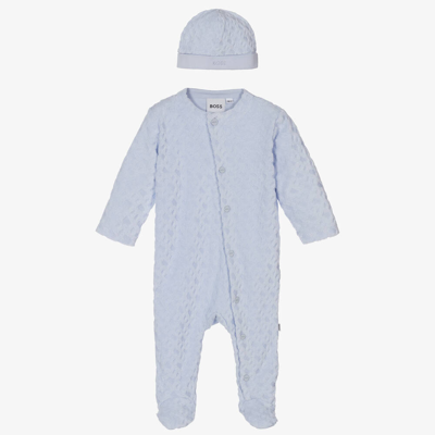 Hugo Boss Boss Boys Blue Cotton Monogram Babygrow Set