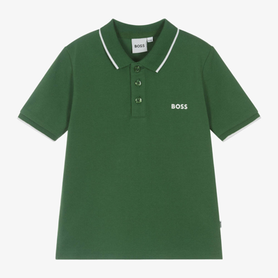 Hugo Boss Babies' Boss Boys Green Cotton Polo Shirt